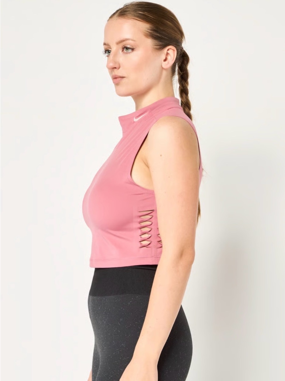 Nike Pink Cropped Mock Neck Tank with Side Lattice